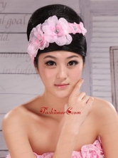 Pink Chiffon Hand Made Flowers and Beading For Headpiece XTH070FOR
