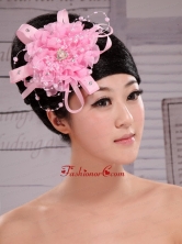 Pink Chiffon Ribbon Big Flowers With Pearls For Wedding  XTH069FOR