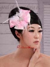 Pink and White Satin Feather With Pearls Flowers For Party  XTH066FOR