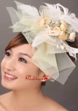 Popular Light Yellow Tulle Feather Hand Made Flowers Fascinator TH021FOR