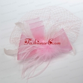 Pretty Pink Feather Tulle Net Yarn Briadl Hat ACCHP088FOR