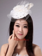 Pure White Fascinators With Net Beading For Party XTH002FOR