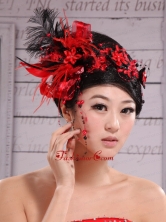 Red Best Sale Hat Flower Wedding Headpieces With Feather XTH044FOR