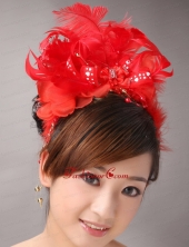 Red Chiffon Feather Big Flower With Beading For Bridal New Arrival TH047FOR
