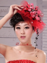 Red Fascinators Tulle Hand Made Flowers Outdoor and Special Occasion XTH017FOR