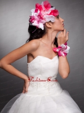 Red and White Organza Hand Made Flowers Beaded Headpieces and Wrist Corsage JDZH027FOR