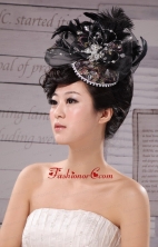 Special Hat Hairpin Feather Tulle Black Outdoor and Wedding XTH010FOR