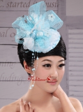 Tulle Aqua Blue Fully Handmade Headpices With Rhinestones and Flowers Decorate For Party XTH086FOR