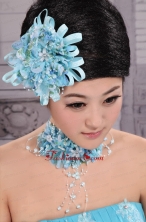 Tulle Aqua Blue Imitation Pearls and Flowers Decorate For Party In 2013 New York XTH087FOR