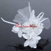 Tulle White Hair Flower with Rhinestone for Wedding ACCHP056FOR