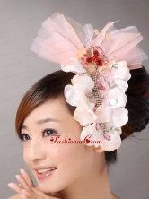 Tulle and Organza Beaded and Flowers Decorate Baby Pink Headpices TH062FOR
