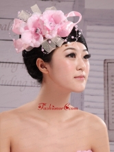 Wedding Party Pink Big Flower Pearls Chiffon and Tulle Headdress Bride XTH059FOR