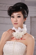 White Chiffon Flower Silk Ribbon Choker Necklace XTH014FOR