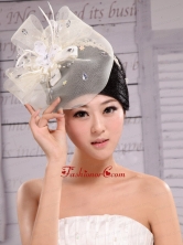 White Net Yarn Fashion Pearl Tire Fascinators XTH047FOR