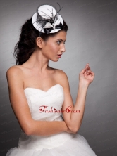 White and Black Beaded Bowknot Net Yarn Bridal Fascinators JDZH018FOR
