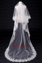 2014 Simple One-Tier Bridal Veils with Lace Appliques Edge ACCWEIL029FOR