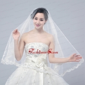 Angle Cut Two-Tier Lace Appliques Edge Chapel Bridal Veils ACCWEIL012FOR