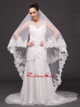 Beautiful Two Tier Cathedral Wedding Veil With Lace Applique Edge HM8850FOR