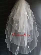 Hand Made Flowers And Beading Decorate Tulle Wedding Veil RR111608FOR
