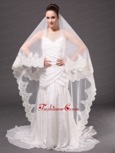 Lace Appliques One Tier Cathedral Tulle Graceful Wedding Veil HM8862FOR