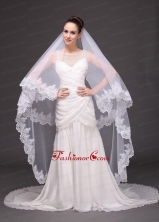 Lace Appliques Two Tier Tulle Drop Veil For Wedding RR091411FOR