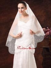 One Tier Embroidery Tulle Graceful Wedding Veils HM2010FOR