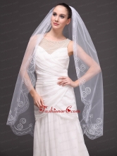 Romantic One Tier Cathedral Wedding Veil With Embroidery Edge HM8852FOR