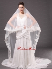 Romantic One Tier Cathedral Wedding Veil With Lace Applique Edge HM8851FOR