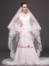 Two Tier Tulle Wedding Veil With Appliques Decorate HM8028FOR