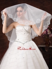 White Lace Appliques And Two Tier Organza Veil For Modest Wedding HM8808FOR