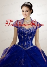 Appliques Tulle in Navy Blue Bolero Quinceanera Jackets Wedding with Beading  ACCJA075FOR