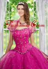 Beautiful Beading and Appliques Hot Pink Tulle Quinceanera Jacket ACCJA106FOR