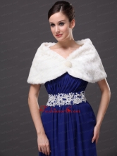 Beautiful Faux Fur Wedding V Neck Party Prom Cocktail Wraps White RR0915042FOR