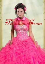 Beautiful Ruffles Organza Button Sleeveless Quinceanera Jacket in Hot Pink  ACCJA073FOR