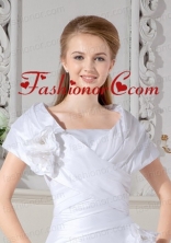 Beautiful White  Short Sleeves Wedding Jacket With Hand Made Flowers ACCJA018FOR