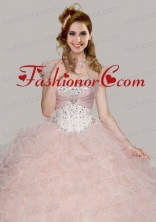Best Baby Pink Organza Open Front Quinceanera Jacket with Ruffles and Beading  ACCJA071FOR