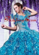 Brand new Organza Beading and Ruffles Quinceanera Jacket in Blue ACCJA103FOR