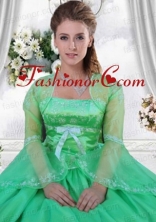 Custom Made Embroidery and Beading Green Long Sleeves Jacket For Quinceanera  ACCJA115FOR