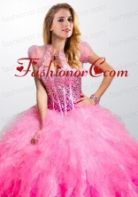 Elegant Pink Organza Open Front Quinceanera Jacket with Ruffels and Beading ACCJA124FOR