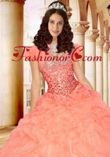 Excellent Peach Organza Quinceanera Jacket with Ruffles and Beading ACCJA087FOR
