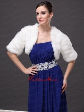 Exquisite Faux Fur V Neck Half Sleeves Wedding Party and Prom White Jacket RR0915047FOR