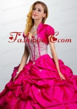 Fashionable Hot Pink Taffeta Special Occasion Quinceanera Jacket with Beading and Ruffles ACCJA121FOR