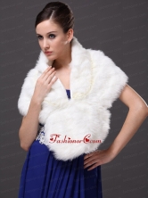 Faux Fur Fashionable V Neck Wedding Party and Prom Shawls White RR0915043FOR