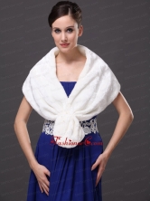 Faux Fur Fashionable V Neck White Wedding Party and Prom or Cocktail Wedding Wrap RR0915045FOR