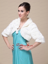 Faux Fur Special Occasion Wedding Jacket In Ivory With Half Sleeves RR0915012FOR