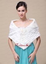 Faux Fur Special Occasion  Wedding Shawl With Hand Made Flower Front RR0915010FOR