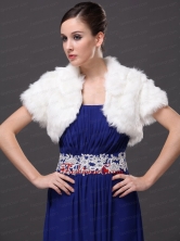 Faux Fur V Neck Fashionable Wedding Short Sleeves Prom Jacket White RR0915046FOR