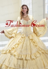 Gorgeous Light Yellow Long Sleeves Quinceanera Jacket With Ruffles and Beading  ACCJA046FOR