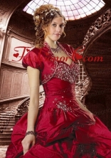 Gorgeous Wine Red Taffeta Quinceanera Jacket with Beading and Ruffles ACCJA082FOR