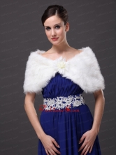 High Quality Faux Fur Special Occasion   Wedding Shawl  In Ivory With V neck RR09150 (30)FOR